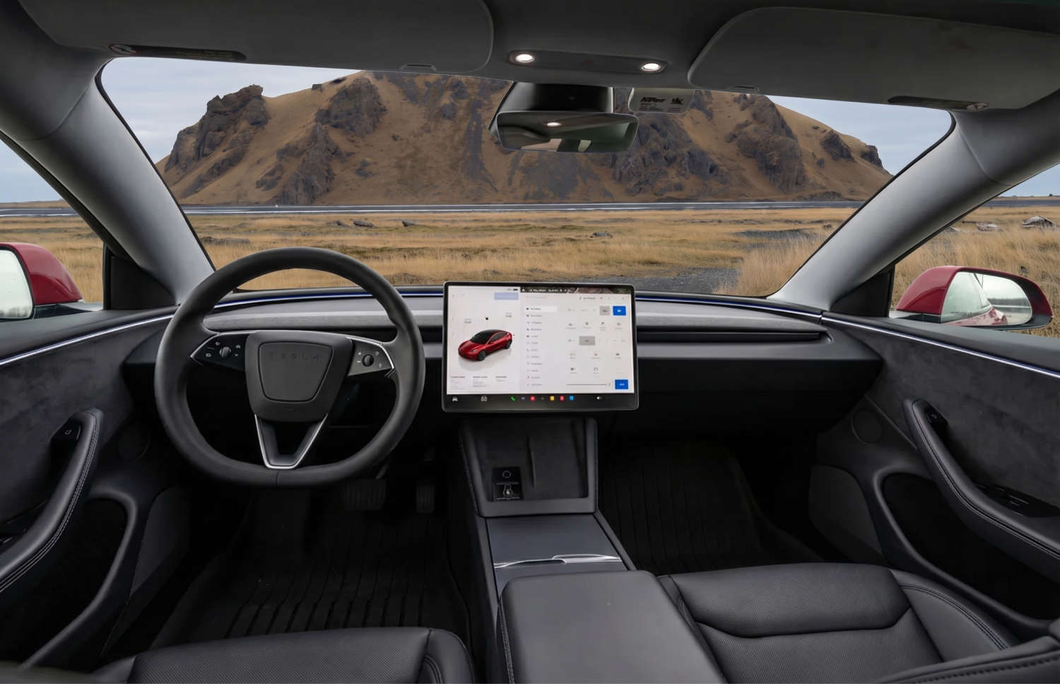 Weißer Tesla Model 3 Elektro-Sedan mit Automatikgetriebe, GPS, Rückfahrkamera, Sitzheizung und Platz für 5 Personen in Island.